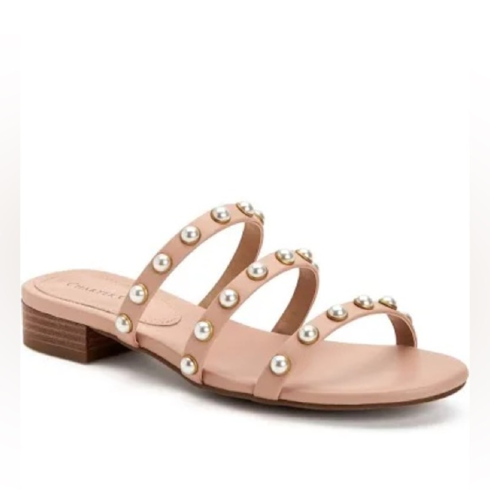Nude Pearl Flat Sandals with Multiple Straps
